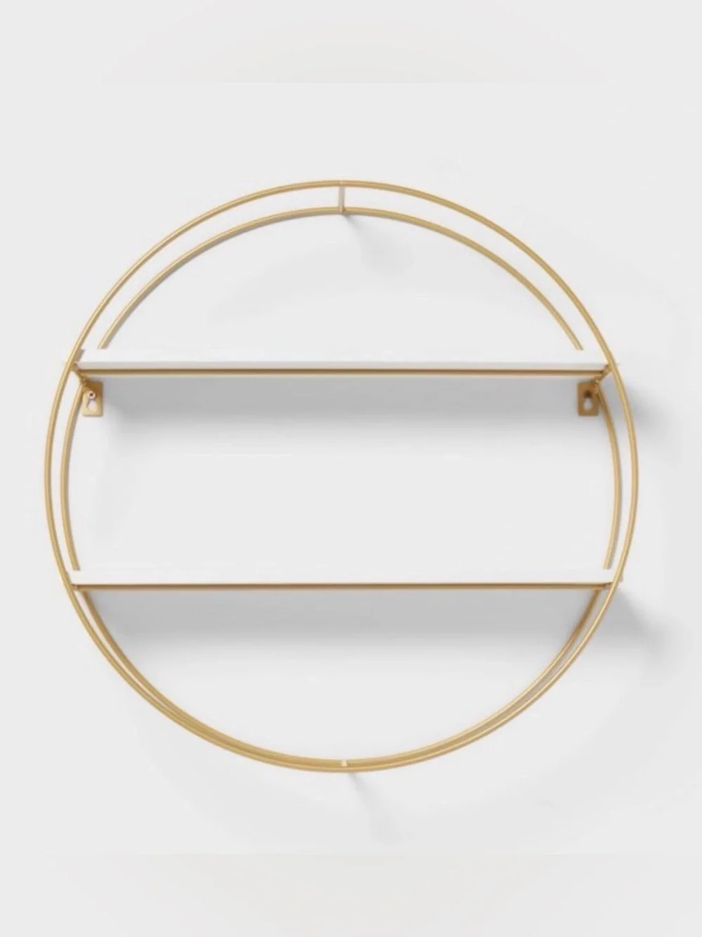 Pillowfort Gold Circular Metal Wall Shelf with White Shelves - NIB